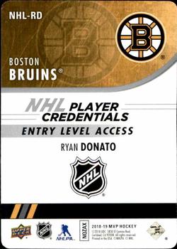 2018-19 Upper Deck MVP - NHL Player Credentials Entry Level Access #NHL-RD Ryan Donato Back