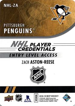 2018-19 Upper Deck MVP - NHL Player Credentials Entry Level Access #NHL-ZA Zach Aston-Reese Back