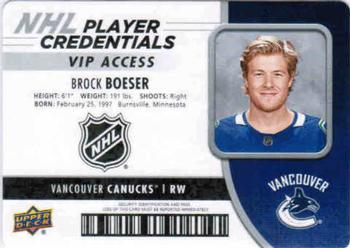 2018-19 Upper Deck MVP - NHL Player Credentials VIP Access #NHL-BB Brock Boeser Front