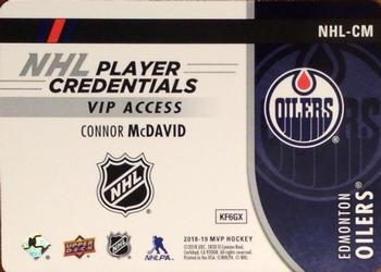 2018-19 Upper Deck MVP - NHL Player Credentials VIP Access #NHL-CM Connor McDavid Back
