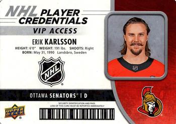 2018-19 Upper Deck MVP - NHL Player Credentials VIP Access #NHL-EK Erik Karlsson Front