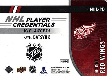 2018-19 Upper Deck MVP - NHL Player Credentials VIP Access #NHL-PD Pavel Datsyuk Back