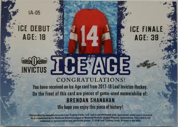 2017-18 Leaf Invictus - Ice Age Relics #IA-05 Brendan Shanahan Back