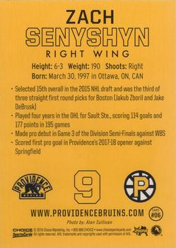 2017-18 Choice Providence Bruins (AHL) #06 Zachary Senyshyn Back