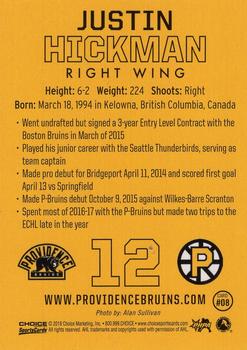 2017-18 Choice Providence Bruins (AHL) #08 Justin Hickman Back
