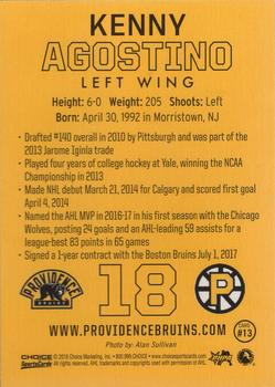 2017-18 Choice Providence Bruins (AHL) #13 Kenny Agostino Back