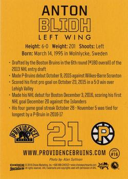 2017-18 Choice Providence Bruins (AHL) #16 Anton Blidh Back