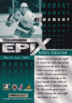 1997-98 Score - Epix Emerald #E15 Teemu Selanne Back