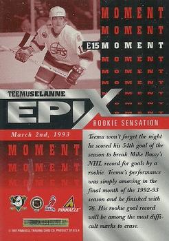 1997-98 Score - Epix Orange #E15 Teemu Selanne Back