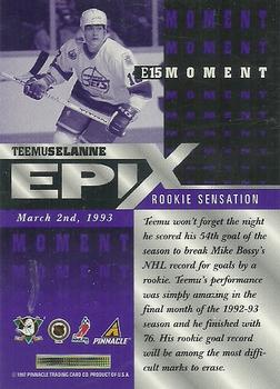 1997-98 Score - Epix Purple #E15 Teemu Selanne Back