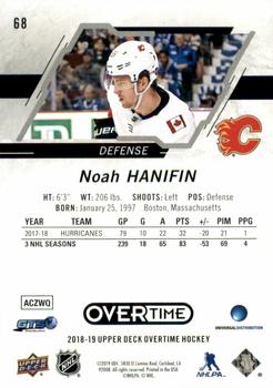 2018-19 Upper Deck Overtime #68 Noah Hanifin Back