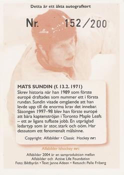 2004-05 Swedish Alfabilder Alfa Stars - Limited Autographs #129 Mats Sundin Back