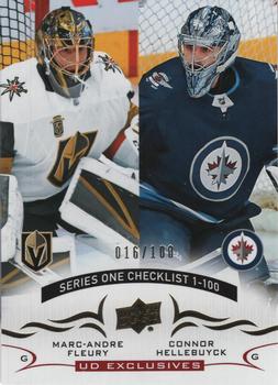 2018-19 Upper Deck - UD Exclusives #199 Marc-Andre Fleury / Connor Hellebuyck Front