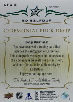 2018-19 Upper Deck - Ceremonial Puck Drop Autographs #CPD-5 Ed Belfour Back