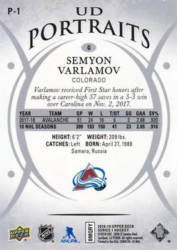 2018-19 Upper Deck - UD Portraits #P-1 Semyon Varlamov Back
