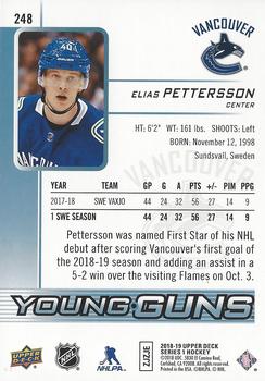 2018-19 Upper Deck - Young Guns Jumbo #248 Elias Pettersson Back