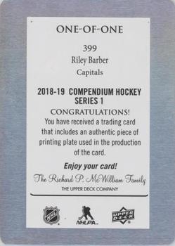 2018-19 Upper Deck Compendium - Printing Plates Yellow #399 Riley Barber Back