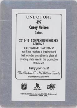 2018-19 Upper Deck Compendium - Printing Plates Yellow #497 Casey Nelson Back