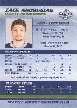 2018-19 Booster Club Seattle Thunderbirds (WHL) #NNO Zack Andrusiak Back