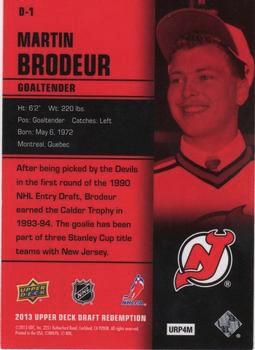 2013 Upper Deck NHL Draft #D-1 Martin Brodeur Back