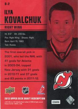 2013 Upper Deck NHL Draft #D-2 Ilya Kovalchuk Back