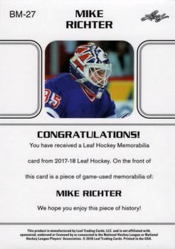 2017-18 Leaf - 1990 Leaf Memorabilia #BM-27 Mike Richter Back
