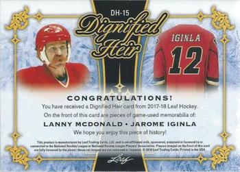 2017-18 Leaf - Dignified Heir Dual Relic Red #DH-15 Lanny McDonald / Jarome Iginla Back