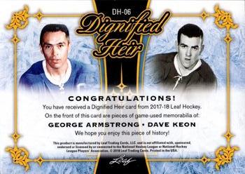 2017-18 Leaf - Dignified Heir Dual Relic Blue #DH-06 George Armstrong / Dave Keon Back