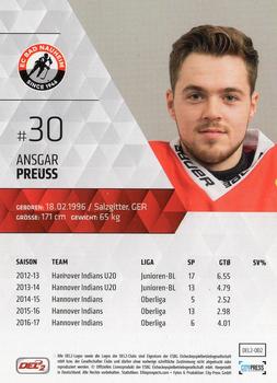 2017-18 Playercards (DEL2) #2 Ansgar Preuss Back