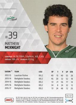 2017-18 Playercards (DEL2) #27 Matthew McKnight Back