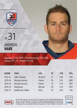 2017-18 Playercards (DEL2) #139 Andrew Hare Back