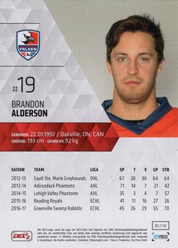 2017-18 Playercards (DEL2) #142 Brandon Alderson Back