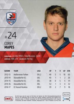 2017-18 Playercards (DEL2) #DEL2-144 Corey Mapes Back