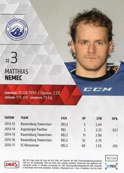 2017-18 Playercards (DEL2) #DEL2-254 Matthias Nemec Back