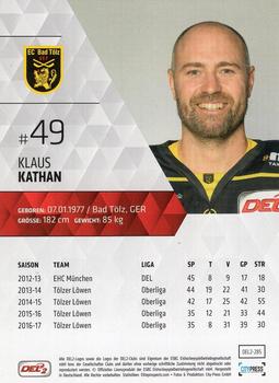 2017-18 Playercards (DEL2) #285 Klaus Kathan Back