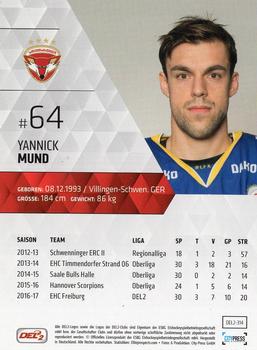 2017-18 Playercards (DEL2) #DEL2-314 Yannick Mund Back