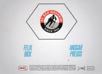 2017-18 Playercards (DEL2) #337 Felix Bick / Ansgar Preuss Back
