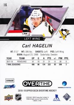 2018-19 Upper Deck Overtime - Red #16 Carl Hagelin Back