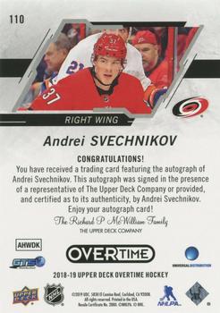 2018-19 Upper Deck Overtime - Gold Foil Autographs #110 Andrei Svechnikov Back
