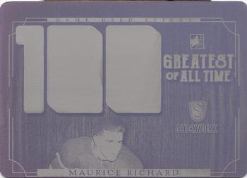 2017 Leaf In The Game Stickwork - 100 Greatest of All-Time Relics - Printing Plates Black #GAT-44 Maurice Richard Front