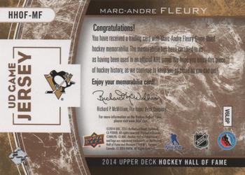 2014 Upper Deck NHL Hockey Hall of Fame Game Jerseys #HHOF-MF Marc-Andre Fleury Back