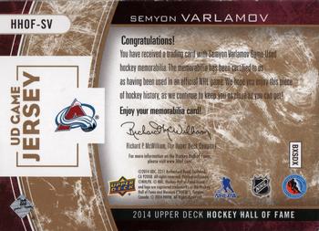2014 Upper Deck NHL Hockey Hall of Fame Game Jerseys #HHOF-SV Semyon Varlamov Back