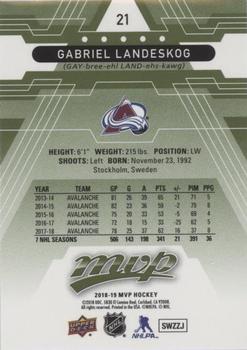 2018-19 Upper Deck MVP - Green Script #21 Gabriel Landeskog Back