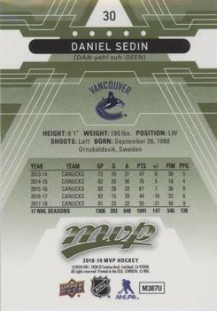 2018-19 Upper Deck MVP - Green Script #30 Daniel Sedin Back