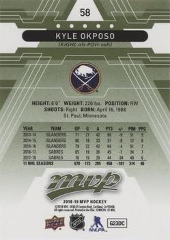 2018-19 Upper Deck MVP - Green Script #58 Kyle Okposo Back