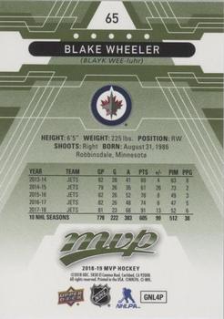 2018-19 Upper Deck MVP - Green Script #65 Blake Wheeler Back