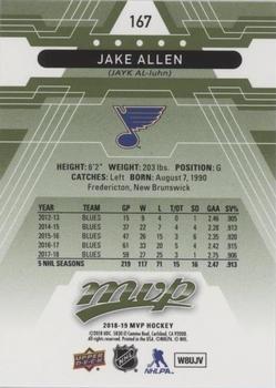 2018-19 Upper Deck MVP - Green Script #167 Jake Allen Back
