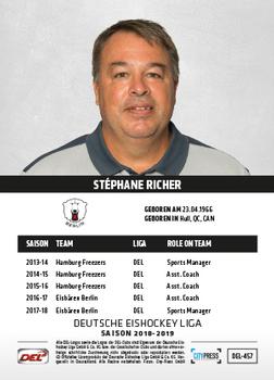 2018-19 Playercards Update (DEL) #457 Stephane Richer Back