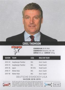 2018-19 Playercards Update (DEL) #465 Greg Thomson Back