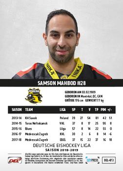 2018-19 Playercards Update (DEL) #473 Samson Mahbod Back